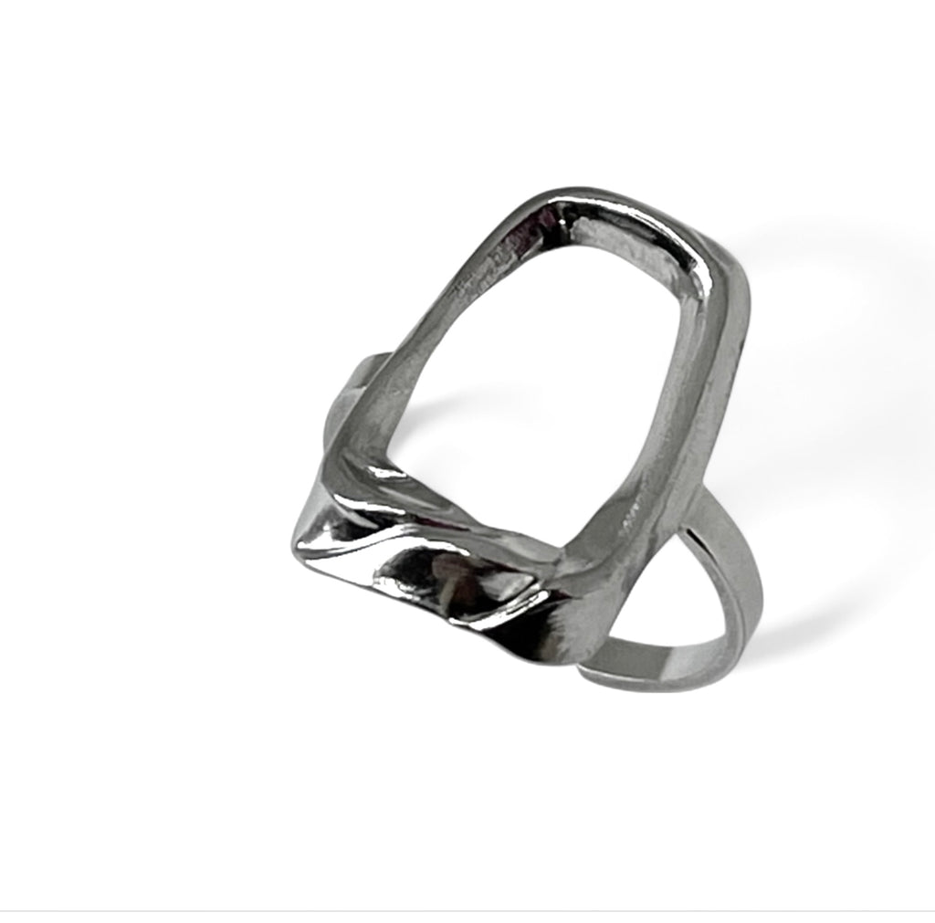 ANILLO RECTANGULO LARGO PLATEADO