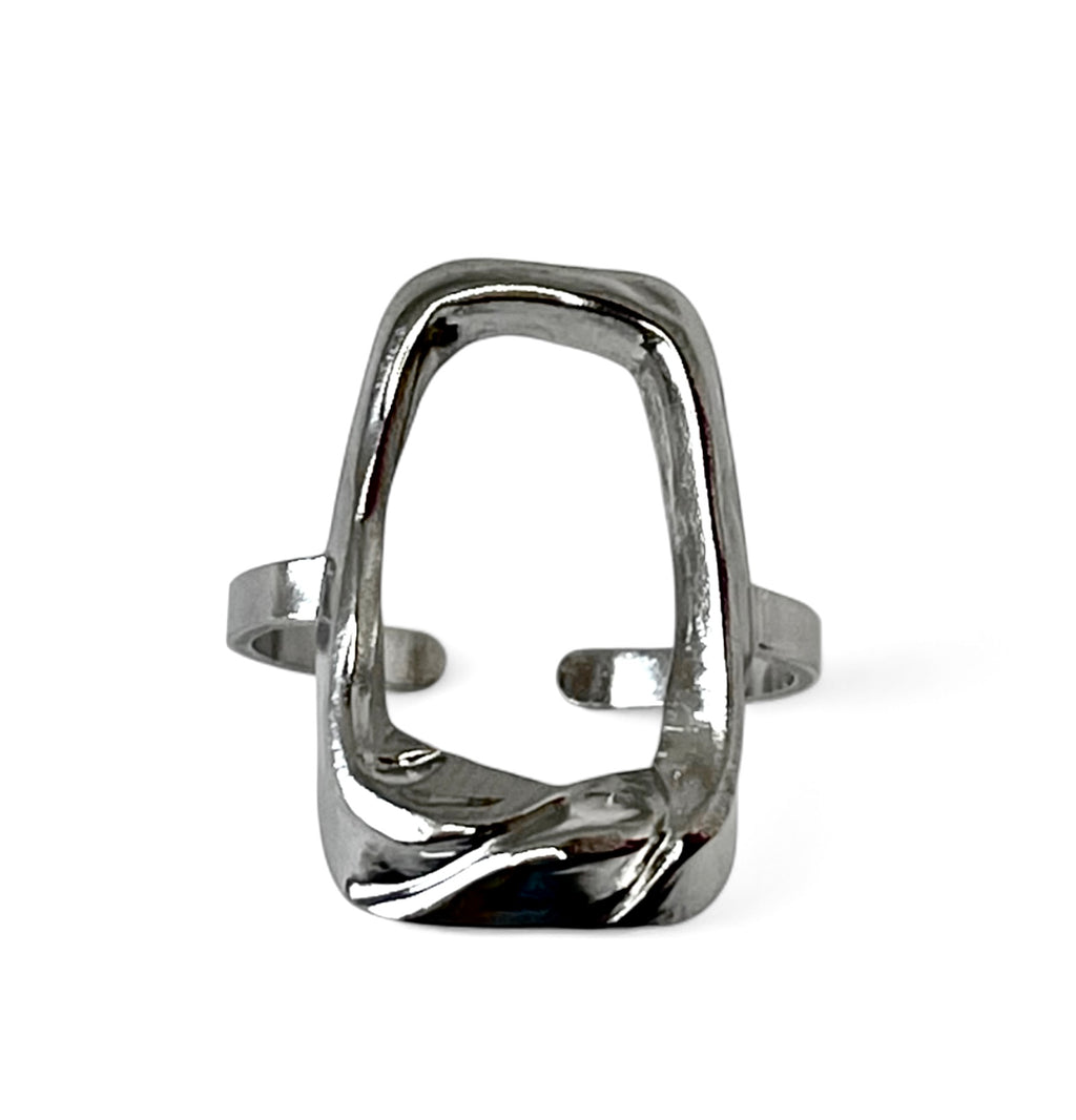 ANILLO RECTANGULO LARGO PLATEADO