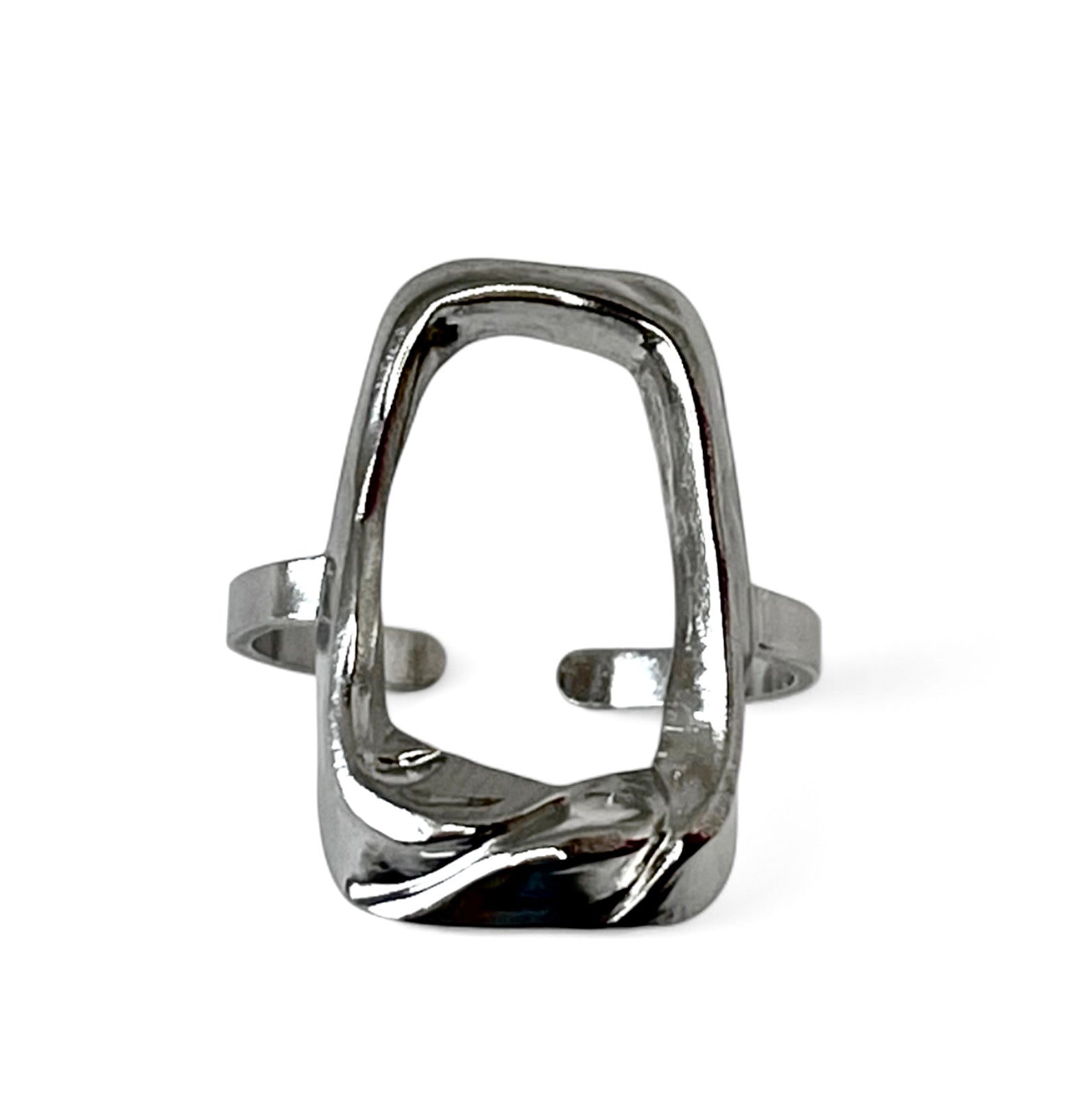 ANILLO RECTANGULO LARGO PLATEADO