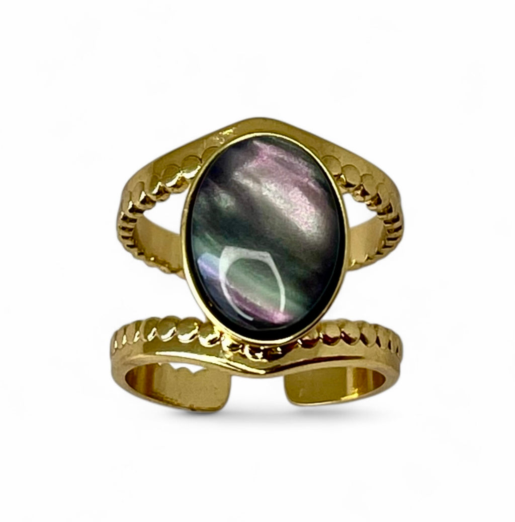 ANILLO CON PIEDRA GRIS DORADO