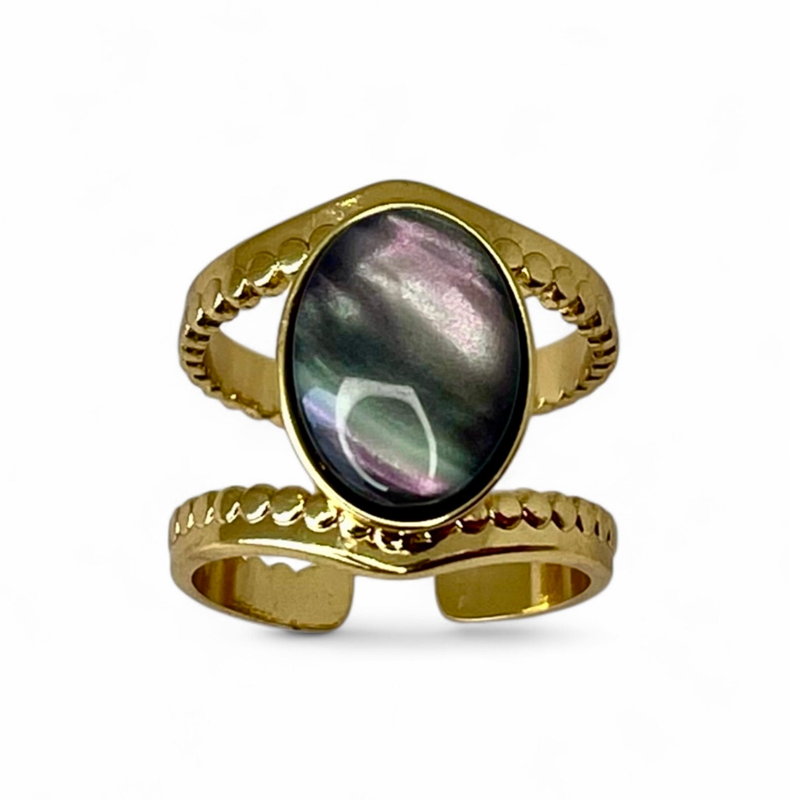 ANILLO CON PIEDRA GRIS DORADO