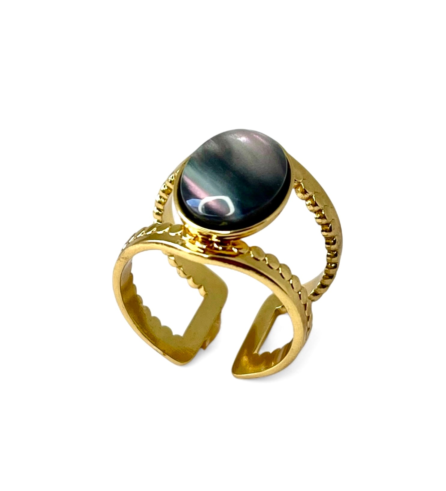 ANILLO CON PIEDRA GRIS DORADO